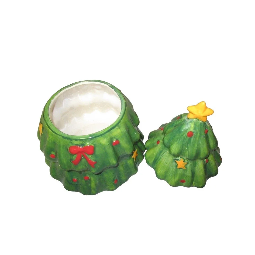 Green Ceramic Christmas Tree Cookie Jar,